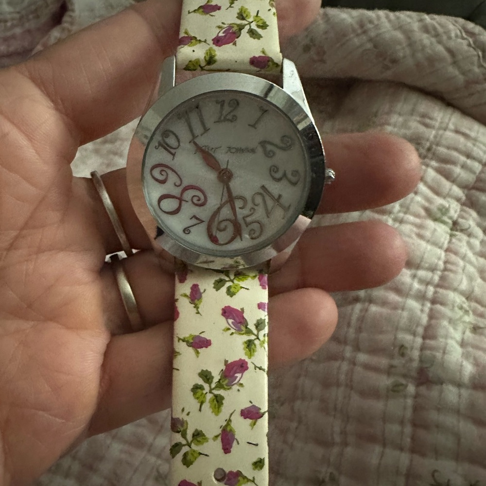Betsey Johnson Pink Floral Cream Watch